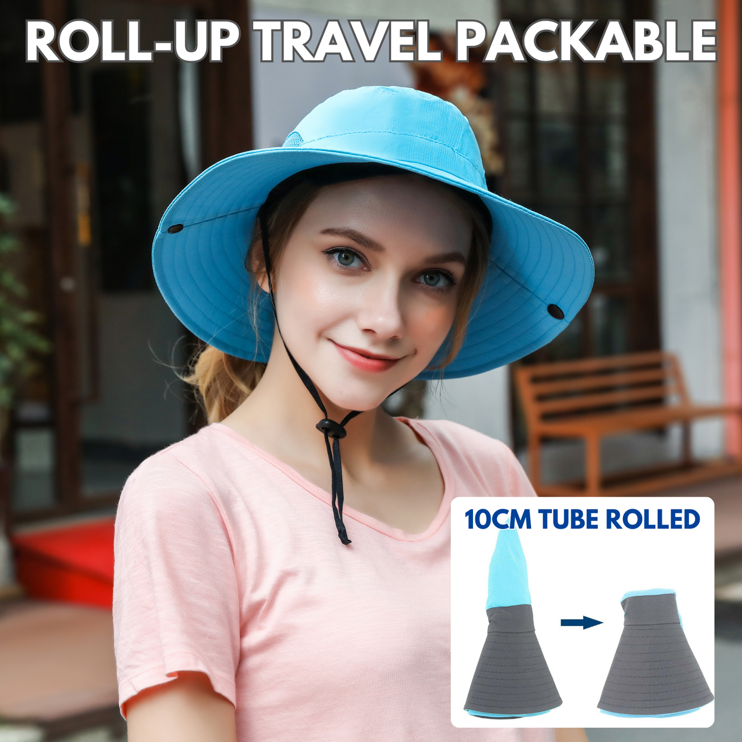 Wide Brim Sun Hat with Ponytail Hole – UV Protection