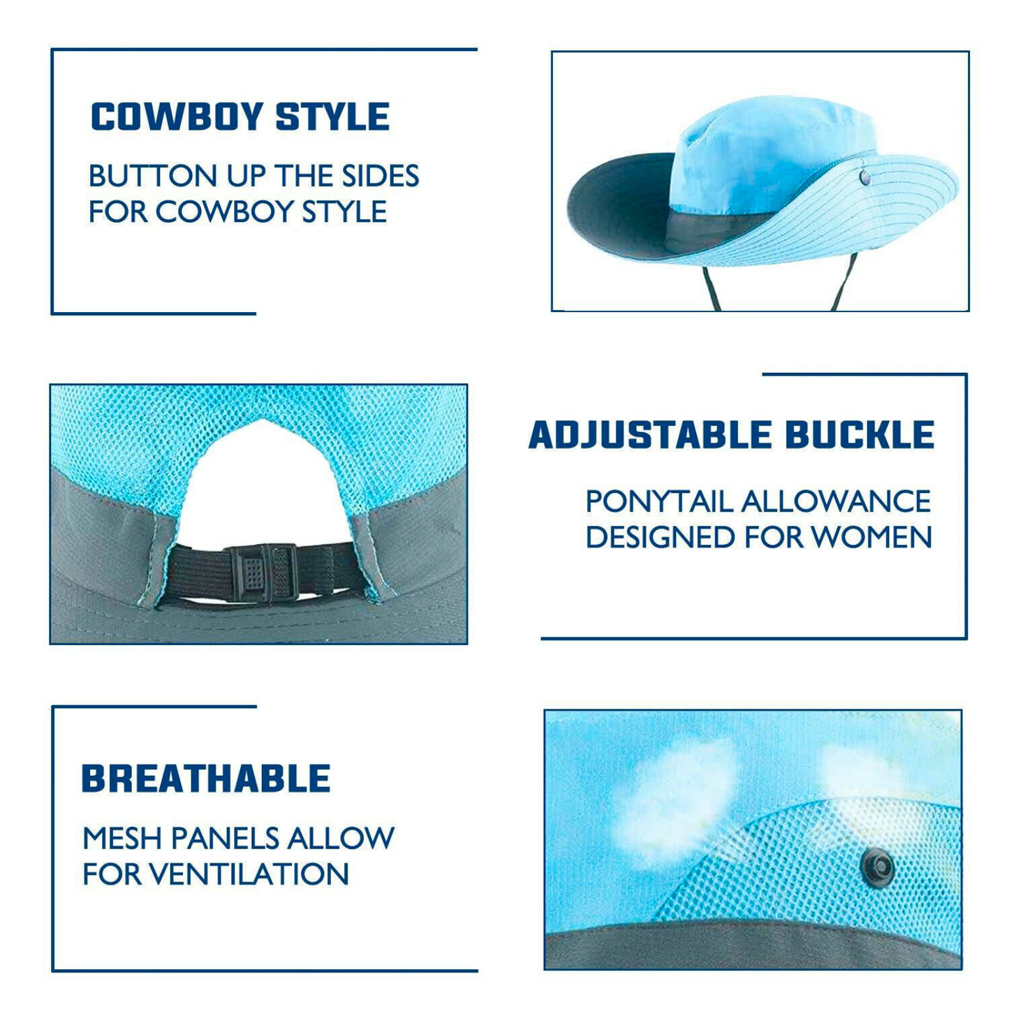 Wide Brim Sun Hat with Ponytail Hole – UV Protection
