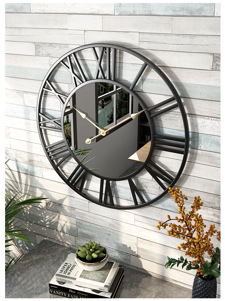 Vintage Metal Wall Clock with Mirror 39cm Large
