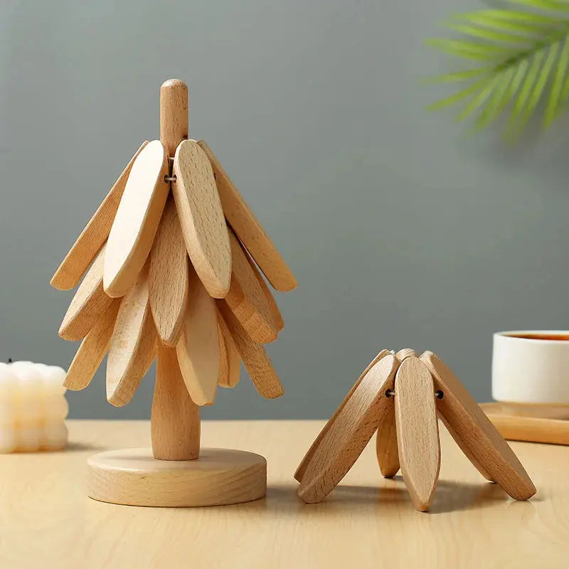 Wooden Tree-Shaped Trivet Set – 4 Pieces