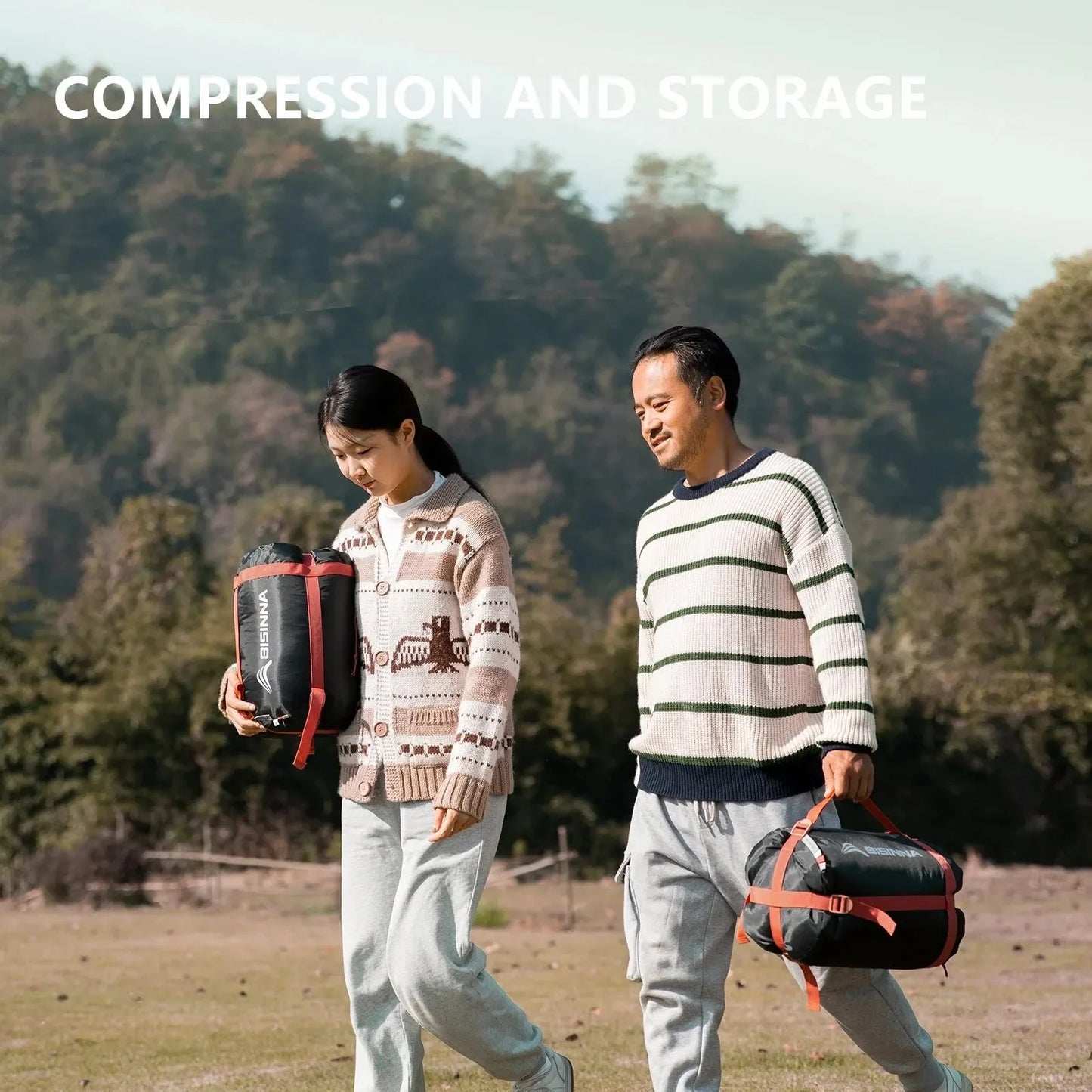 3-Season Cotton Sleeping Bag – Lightweight, Extra Wide for Adults