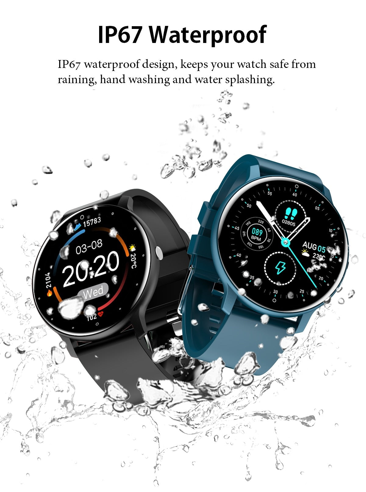 IP67 Ultra-thin Smartwatch - Slim Full Touchscreen Fitness Tracker with Waterproof Design