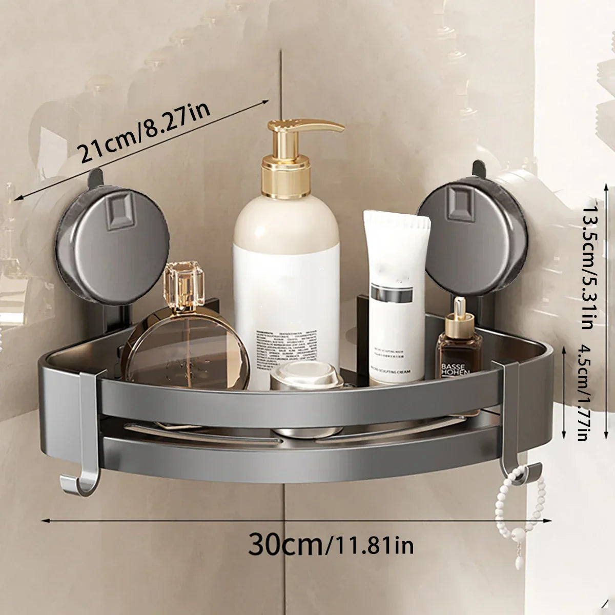 Corner Bathroom Organizer – No Drill Suction Shelf