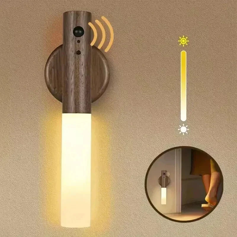 Rechargeable Walnut Wall Lights with Motion Sensor – 2 Pack