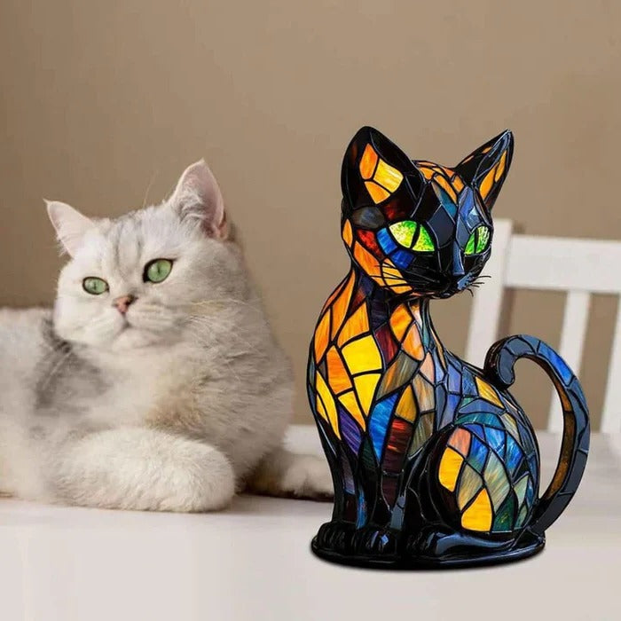 Stained Glass Cat Table Lamp Decor