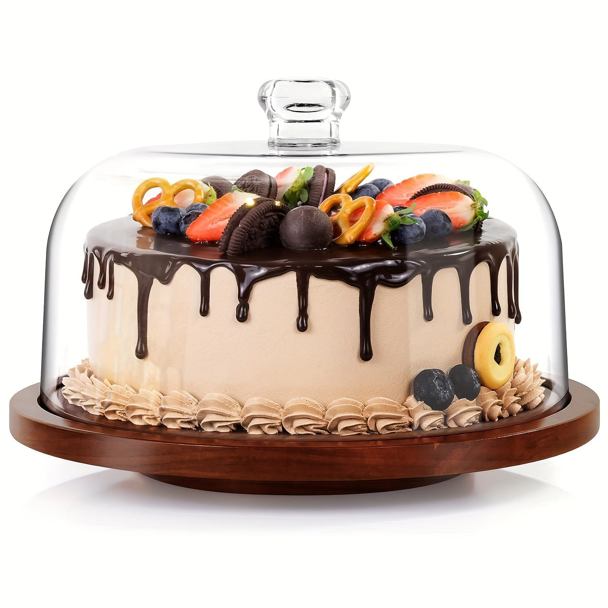 Rotating Wooden Cake Stand with Optional Dome Lid