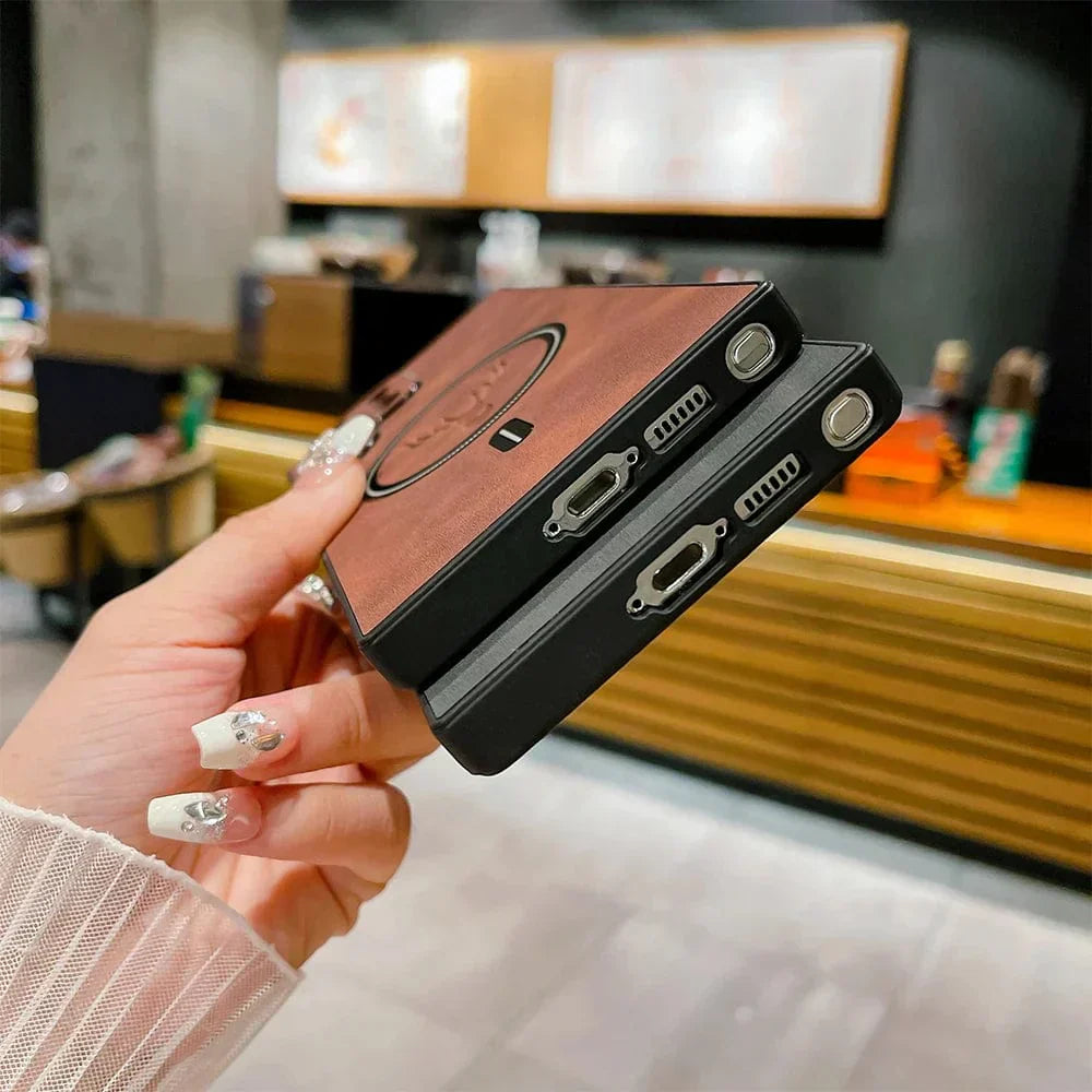 Magnetic Leather Samsung Case Wireless Charging Cover
