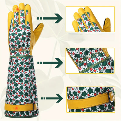 Women's Gardening Gloves – Thorn-Proof Cowhide Gauntlet