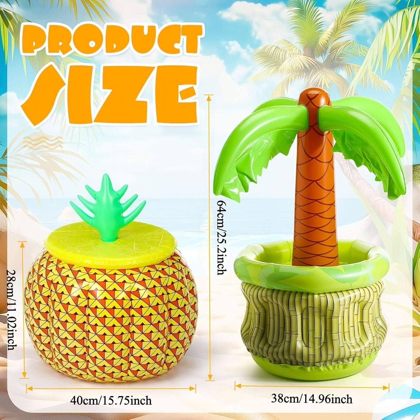 Inflatable pineapple and palm tree drink cooler set – image 3