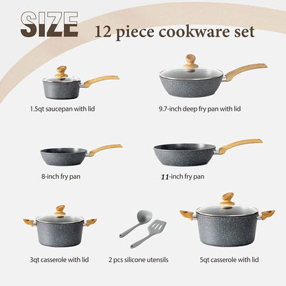 12-Piece Granite-Coated Non-Stick Cookware Set