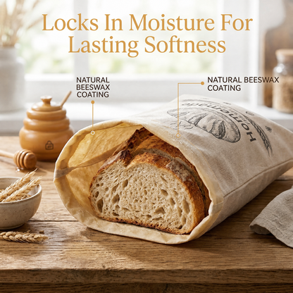 BeeBredix Beeswax Bread Bag Linen 17x12.6in Keeps Fresh 7 Days Freezer-Safe Reusable