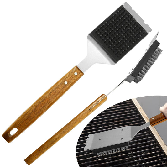 Long Handle BBQ Grill Brush with Scraper