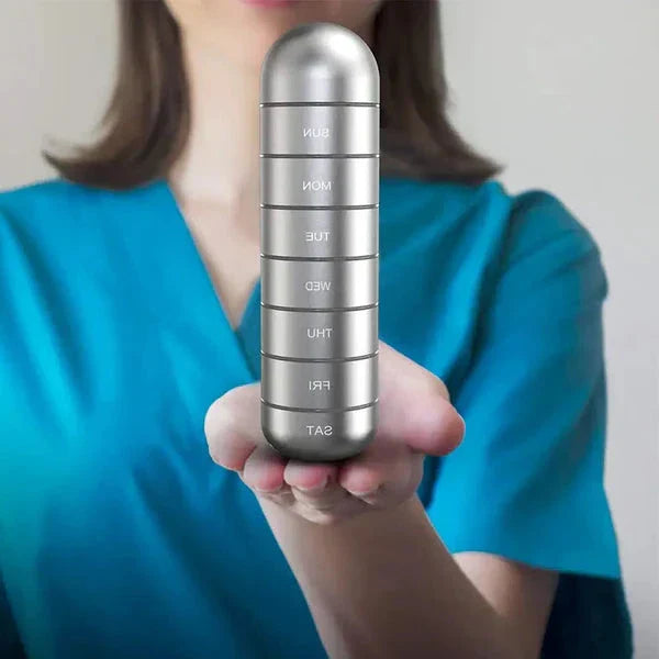 7-Day Aluminum Pill Organizer – Portable Travel Pill Box