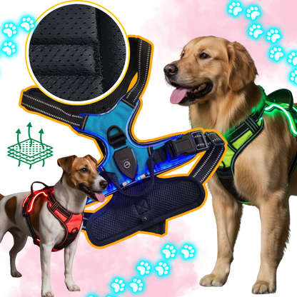 LED No-Pull Dog Harness – Adjustable Reflective Pet Harness with Safety Lights for Night Walking