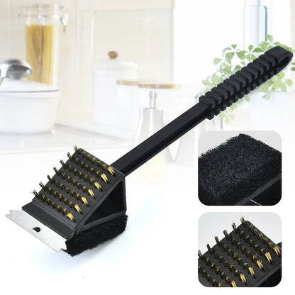 3-in-1 BBQ Grill Brush with Scraper & Cleaning Sponge