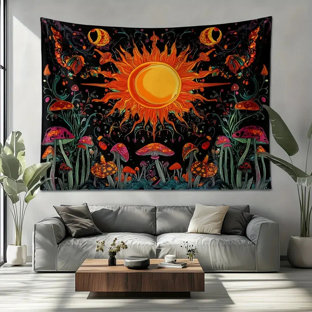 Embroidered Star Moon Constellation Boho Tapestry
