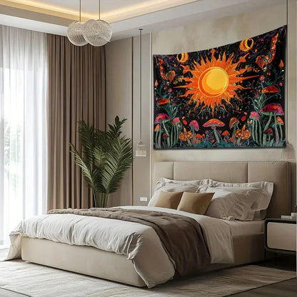 Embroidered Star Moon Constellation Boho Tapestry