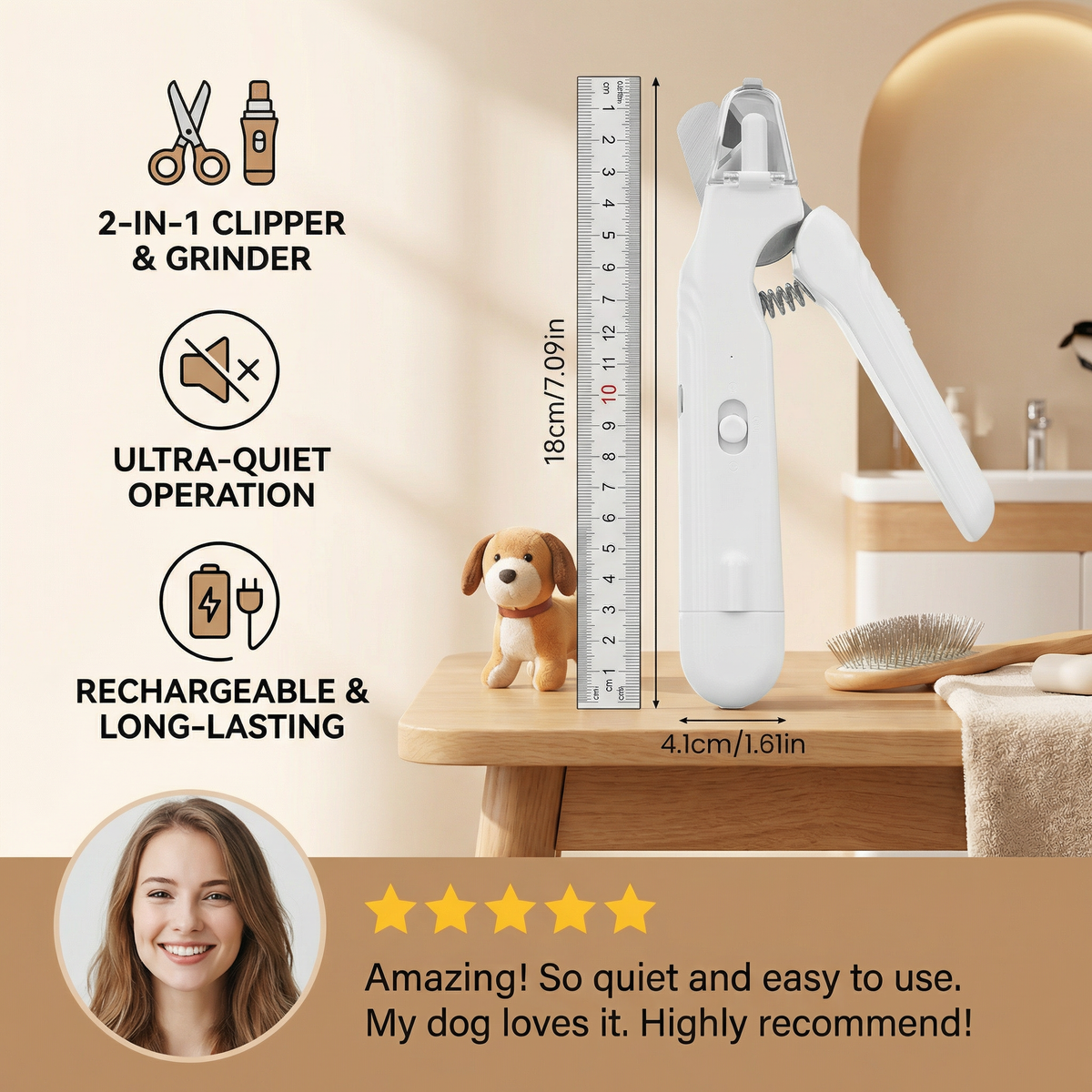 2-in-1 Rechargeable Dog Nail Clipper and Grinder – image 2