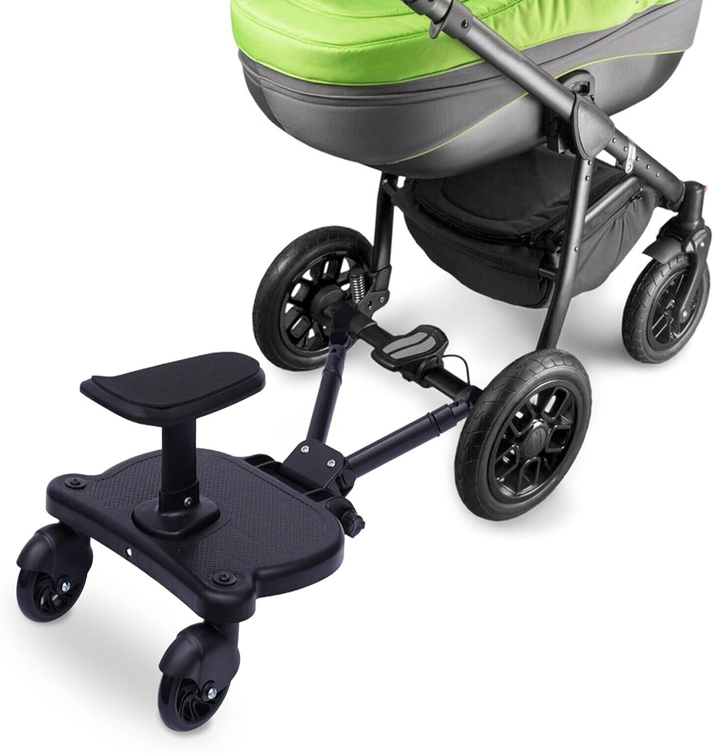 2-Wheel Buggy Board with Seat – 360° Swivel Pushchair Attachment