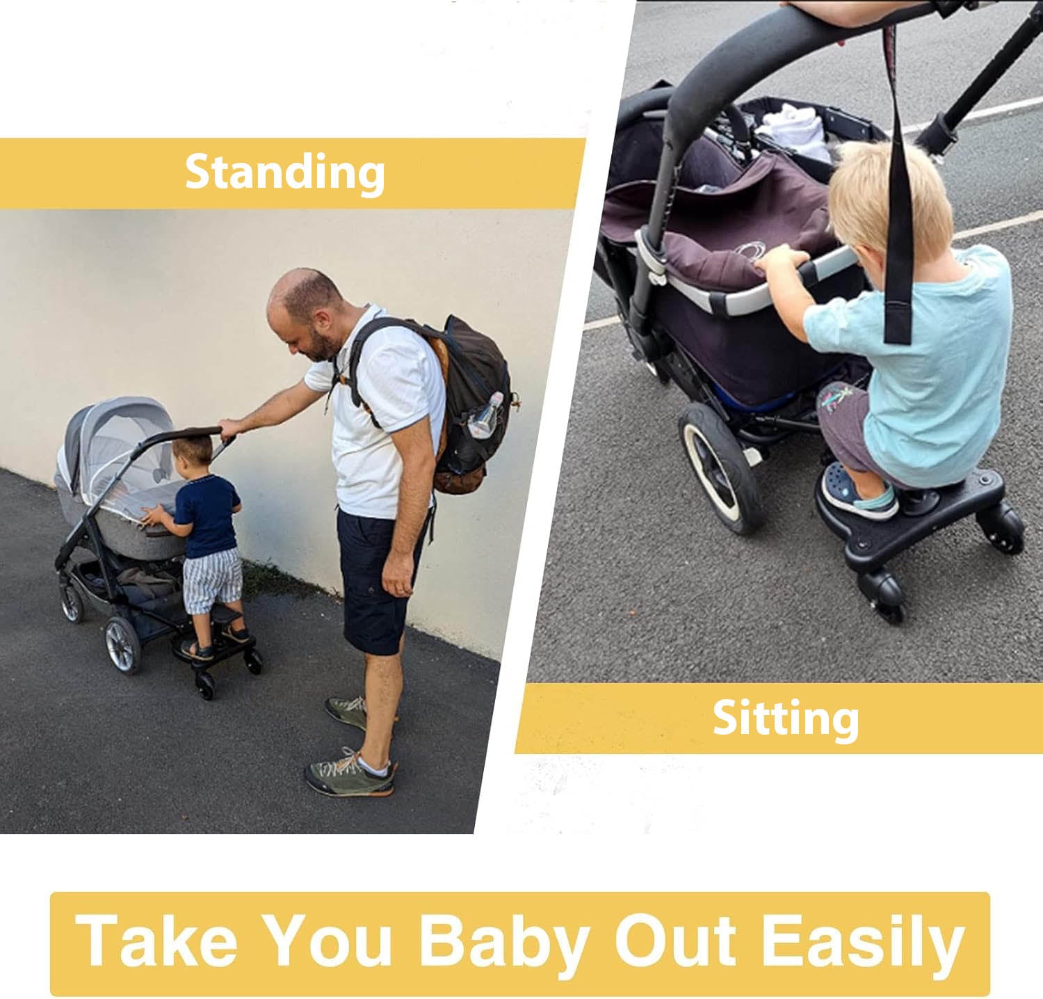 2-Wheel Buggy Board with Seat – 360° Swivel Pushchair Attachment