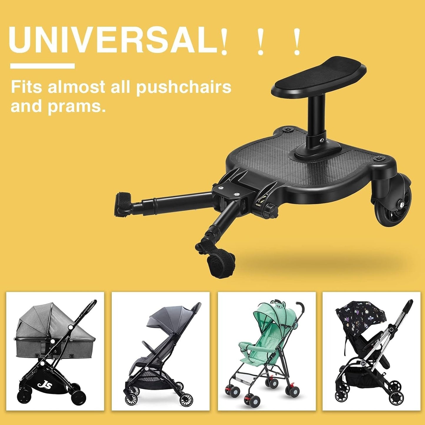 2-Wheel Buggy Board with Seat – 360° Swivel Pushchair Attachment