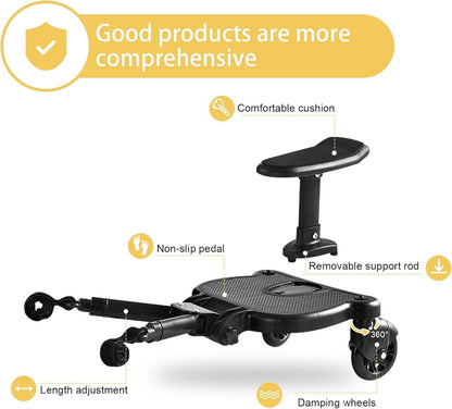 2-Wheel Buggy Board with Seat – 360° Swivel Pushchair Attachment