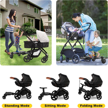 2-Wheel Buggy Board with Seat – 360° Swivel Pushchair Attachment