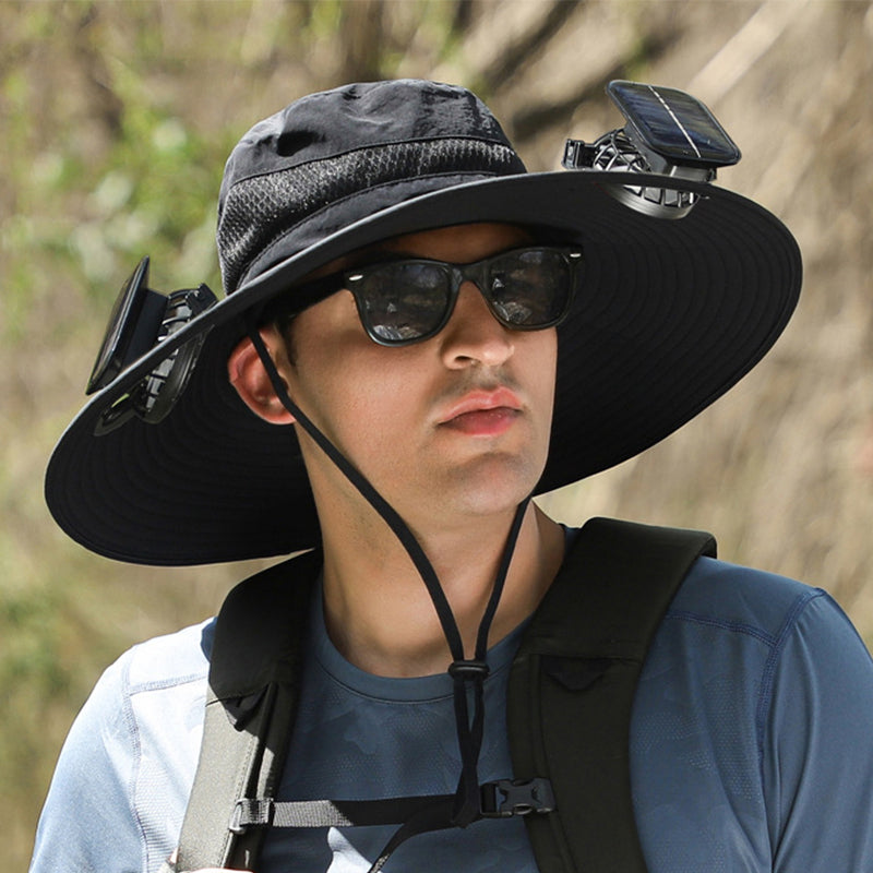 Solar Fan Sun Hat – Wide Brim UV Fishing Cap for Outdoors
