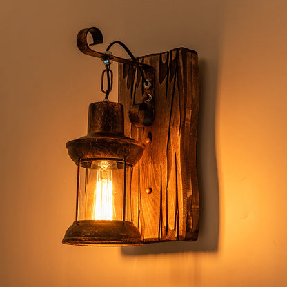 Industrial Lantern Wall Light Iron Glass Fixture