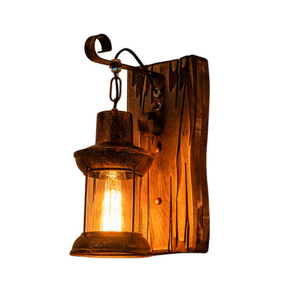Industrial Lantern Wall Light Iron Glass Fixture