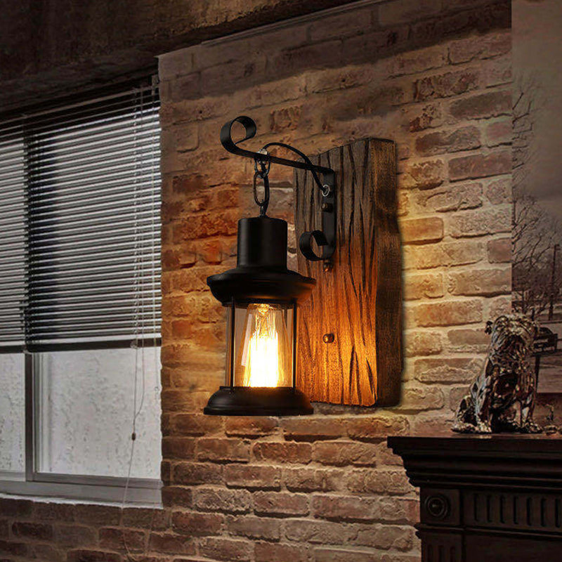 Industrial Lantern Wall Light Iron Glass Fixture