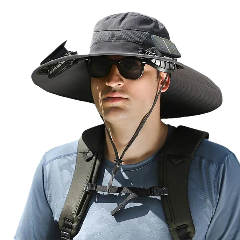 Solar Fan Sun Hat – Wide Brim UV Fishing Cap for Outdoors