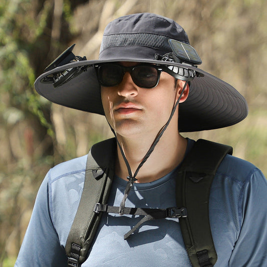 Solar Fan Sun Hat – Wide Brim UV Fishing Cap for Outdoors