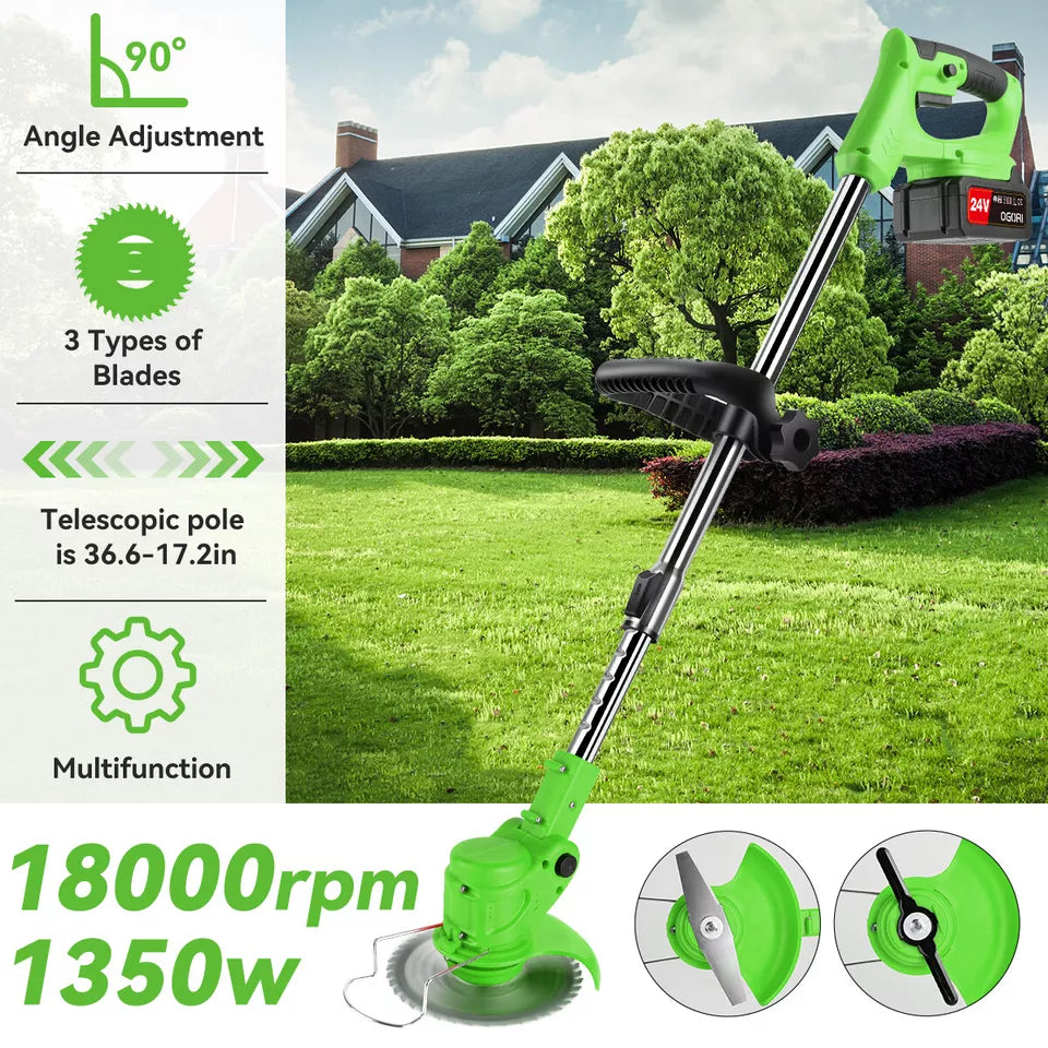 24V Cordless Grass Trimmer – Adjustable Head & Blade Set