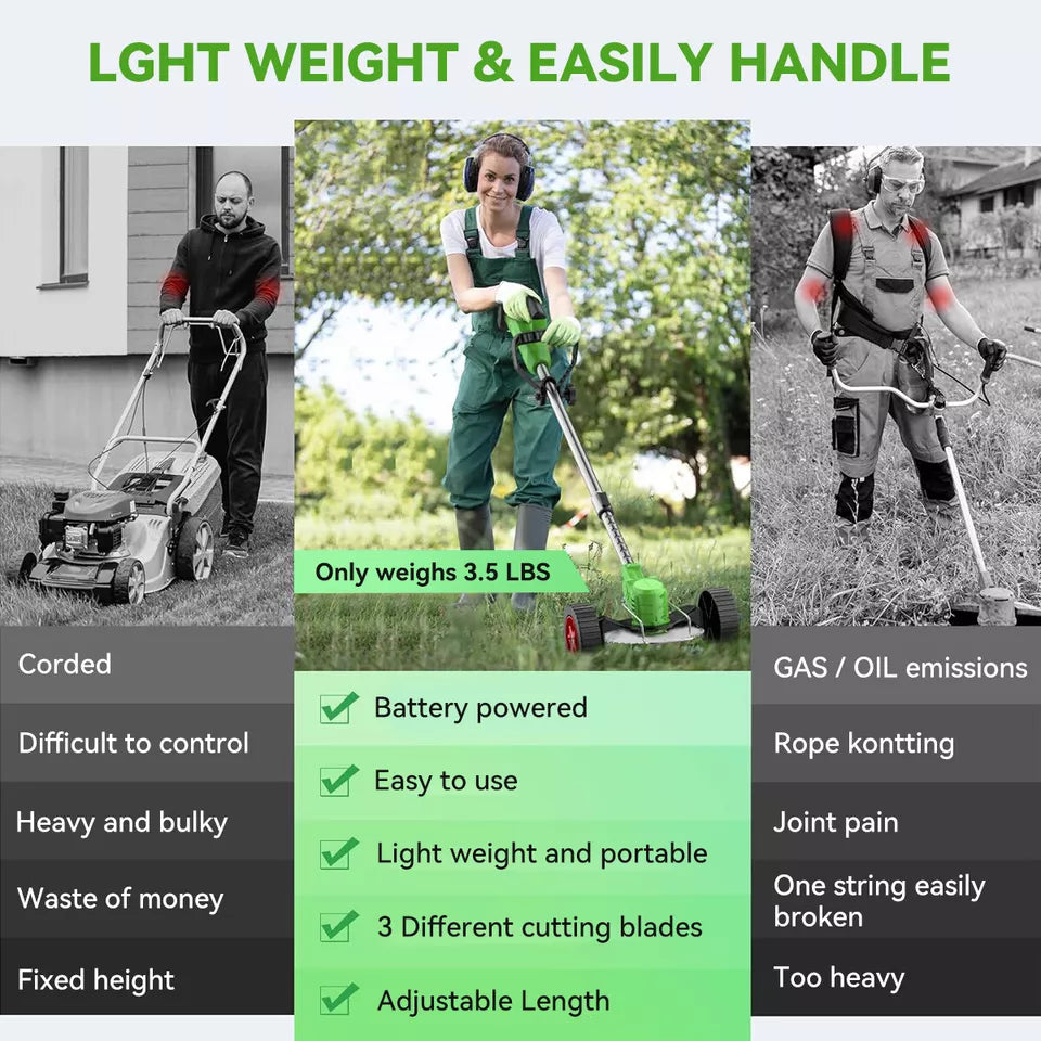 24V Cordless Grass Trimmer – Adjustable Head & Blade Set