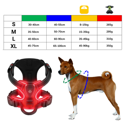 LED No-Pull Dog Harness – Adjustable Reflective Pet Harness with Safety Lights for Night Walking