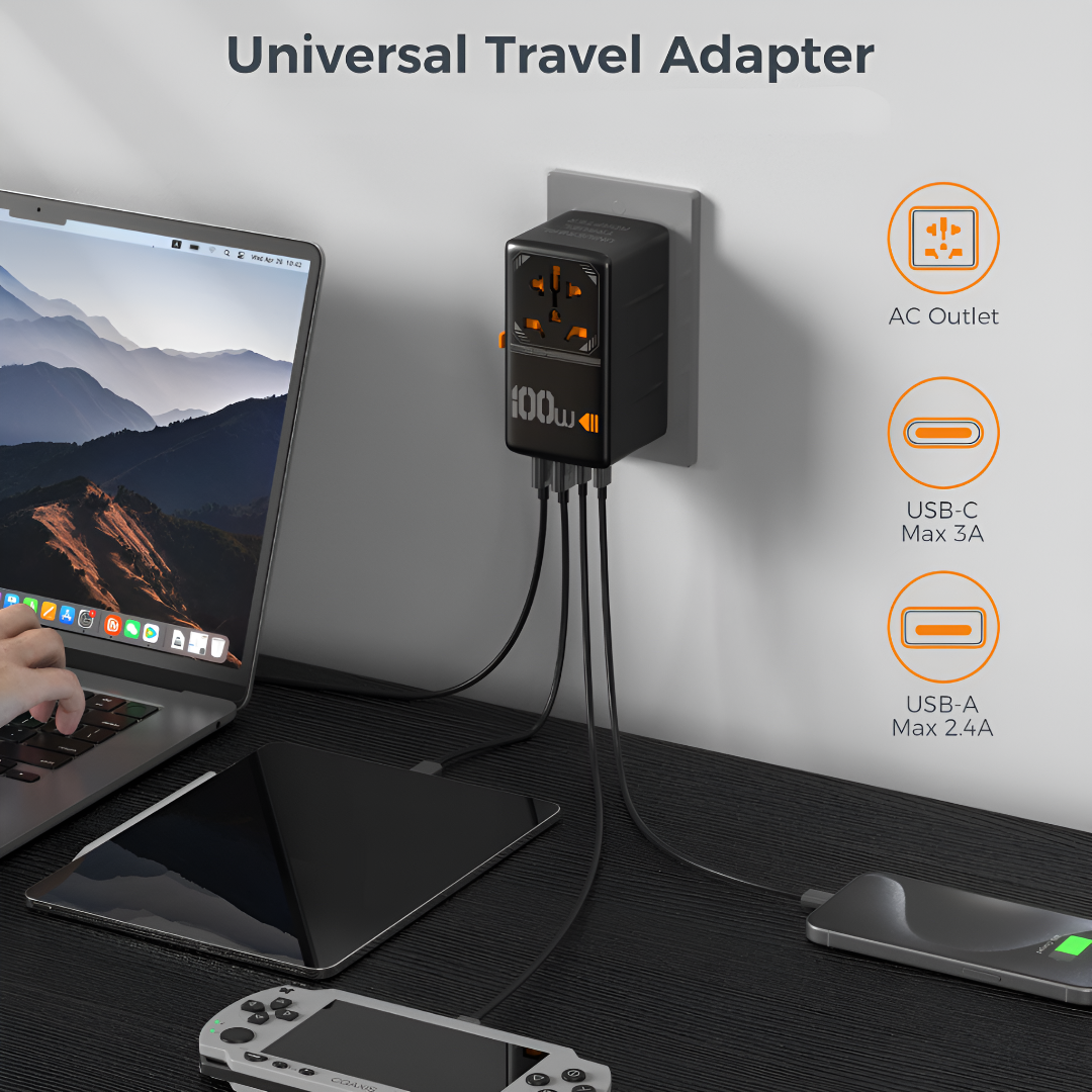 100W Universal Travel Adapter – Compact, Worldwide Charging