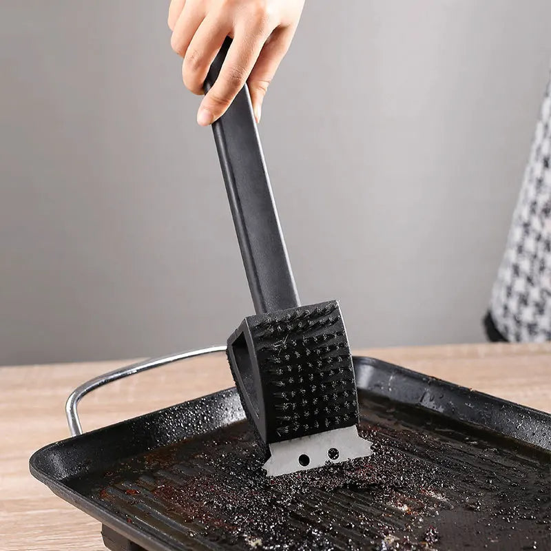 3-in-1 BBQ Grill Brush with Scraper & Cleaning Sponge