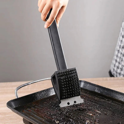 3-in-1 BBQ Grill Brush with Scraper & Cleaning Sponge