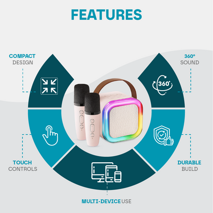Mini Karaoke Machine for Kids - 2 Microphones, Bluetooth