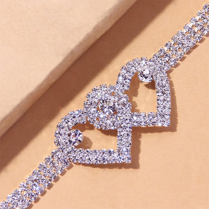 Rhinestone Double Heart Anklet Fashion Jewelry
