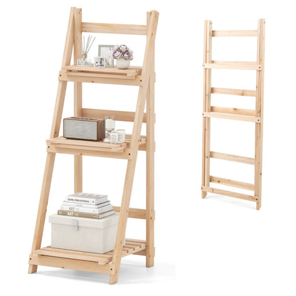 3-Tier Foldable Fir Wood Plant Stand – Ladder Shelf
