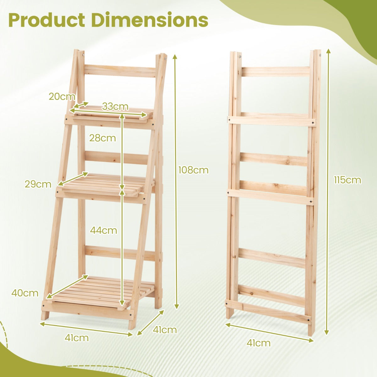 3-Tier Foldable Fir Wood Plant Stand – Ladder Shelf