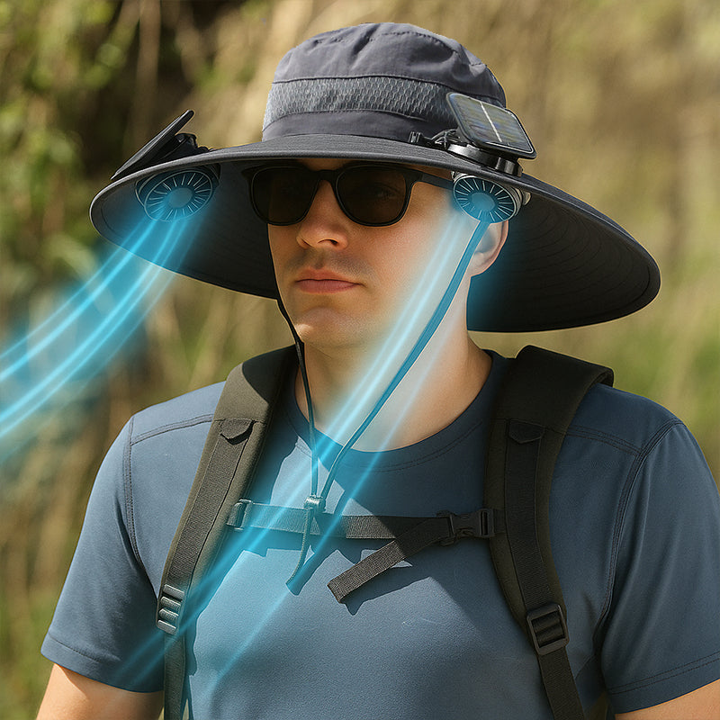 Solar Fan Sun Hat – Wide Brim UV Fishing Cap for Outdoors