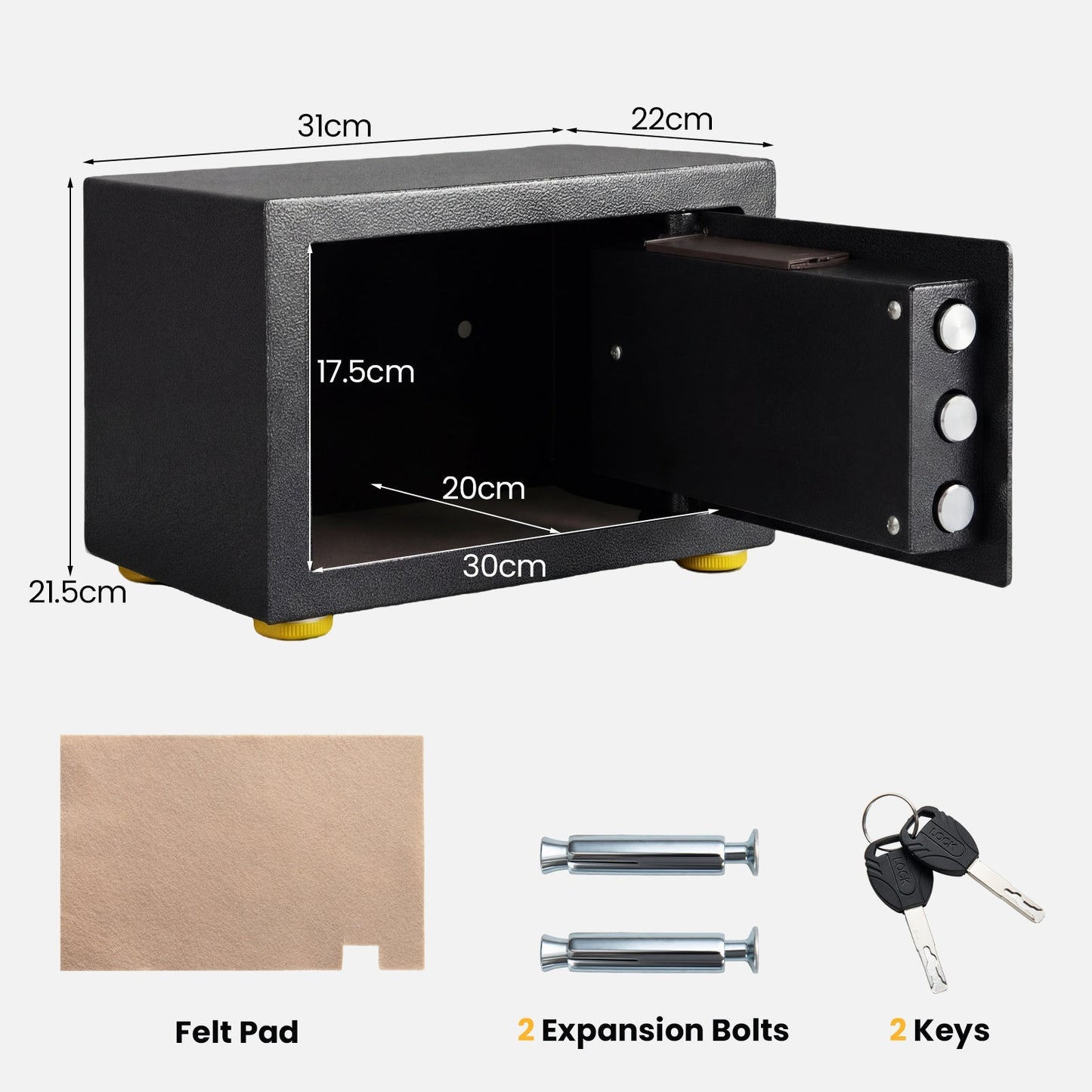 31 CM Solid Steel Safe Box with Drop Slot Digital Keypad 2 Emergency Keys