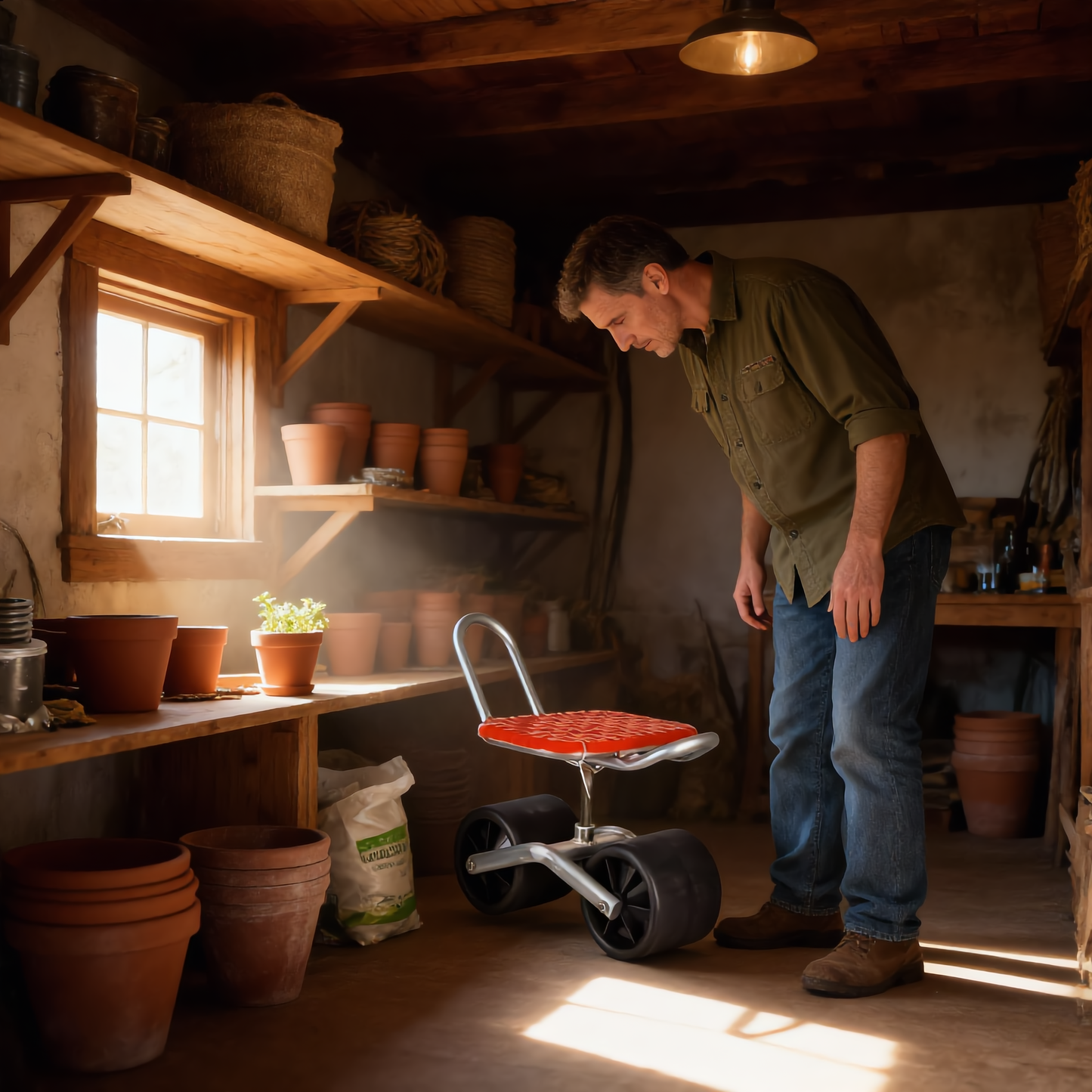 Rolling Garden Work Stool – Adjustable Rotating Seat