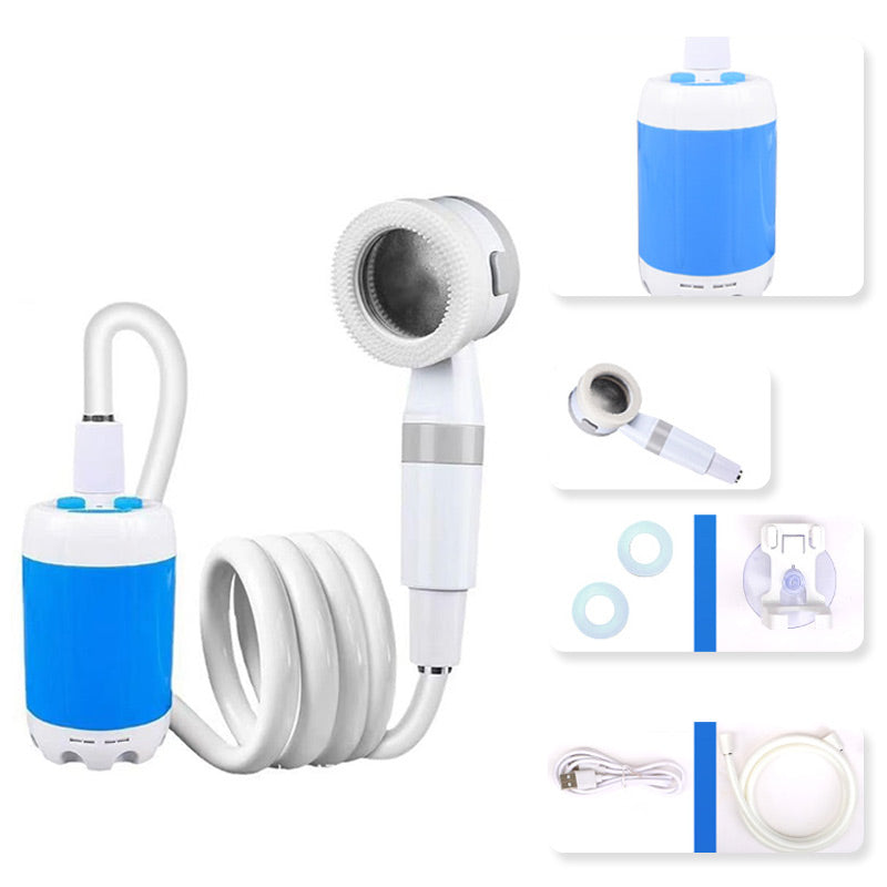 Portable camping shower with pump and 2 spray modes