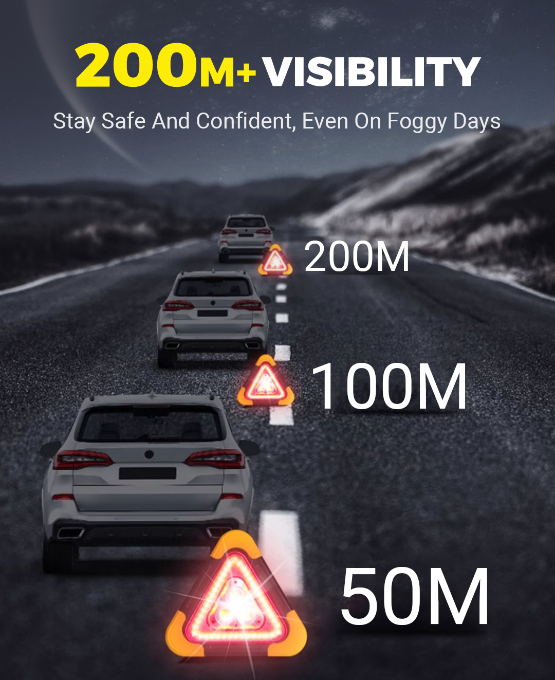 3-in-1 Solar Emergency Triangle – Roadside Warning Light