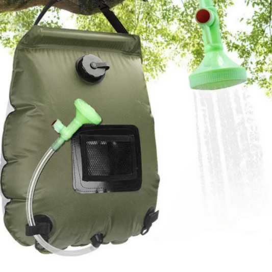 Solar camping shower – Inflatable water container with solar heating