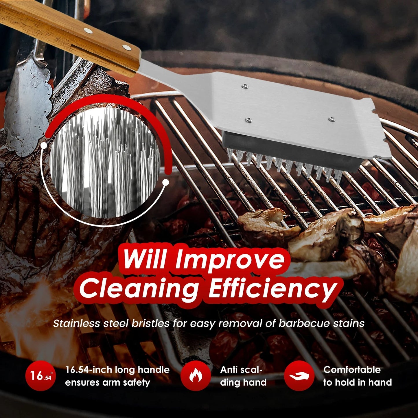 Long Handle BBQ Grill Brush with Scraper
